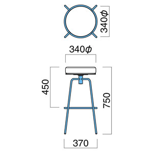 トラットリア丸ハイスツール鋲付サイズ